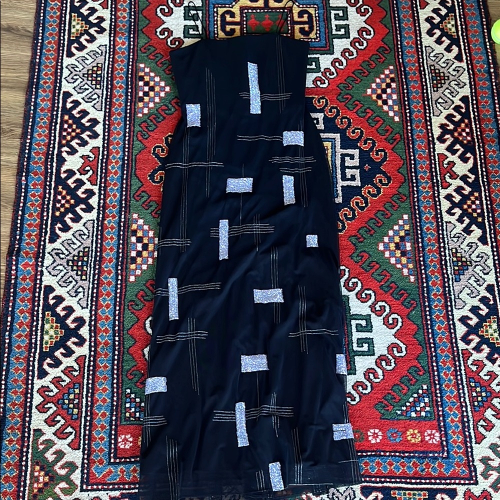 Vintage Black Spaghetti Strap Dress with Beaded Accents